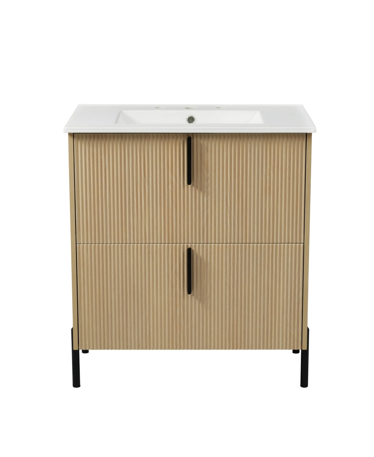 Thirtypeachy 30'' Freestanding Bathroom Vanity with Ceramic Sink, 2 Full-Extension Drawers and Fluted Design, Assembly Required - Brown