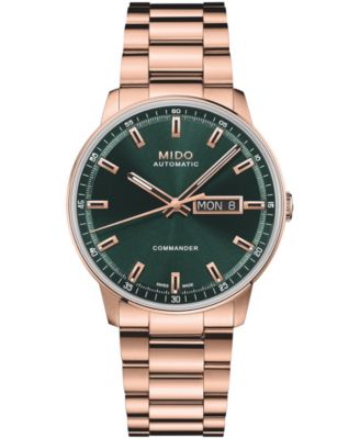 Men's Swiss Automatic Commander Datoday Green Dial Rose-Gold Stainless Steel Bracelet Watch 40mm