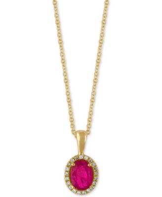 EFFY Collection - Certified Ruby (9/10 ct. t.w.) and Diamond Accent Halo Pendant Necklace in 14k Gold