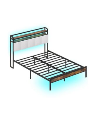 Twin Full Queen King Size Bed Frame with LED Light and Charging Station Queen Size