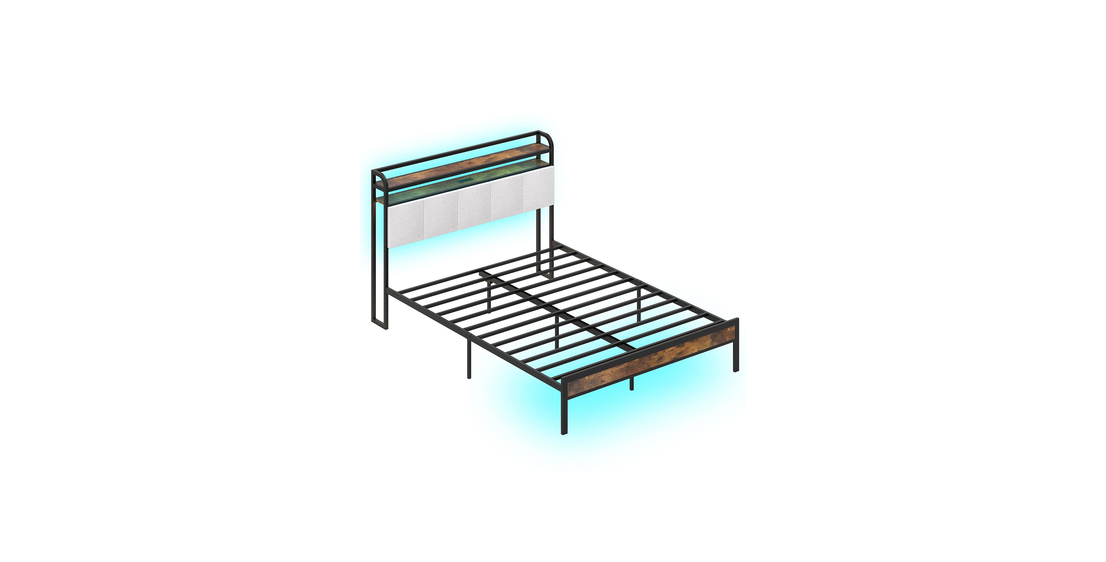 Mecale Twin Full Queen King Size Bed Frame with Led Light and Charging Station Queen Size