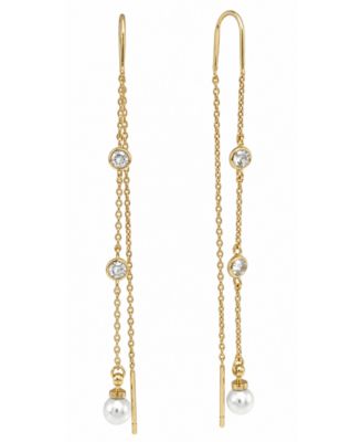 18K Gold Plated Imitation Cubic Zirconia and Imitation Pearl Threader Earrings