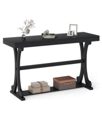 Narrow Console Table Vintage 52 Inch Long with Open Storage Shelf