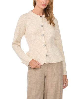 Women's Crewneck Long-Sleeve Peplum Cardigan