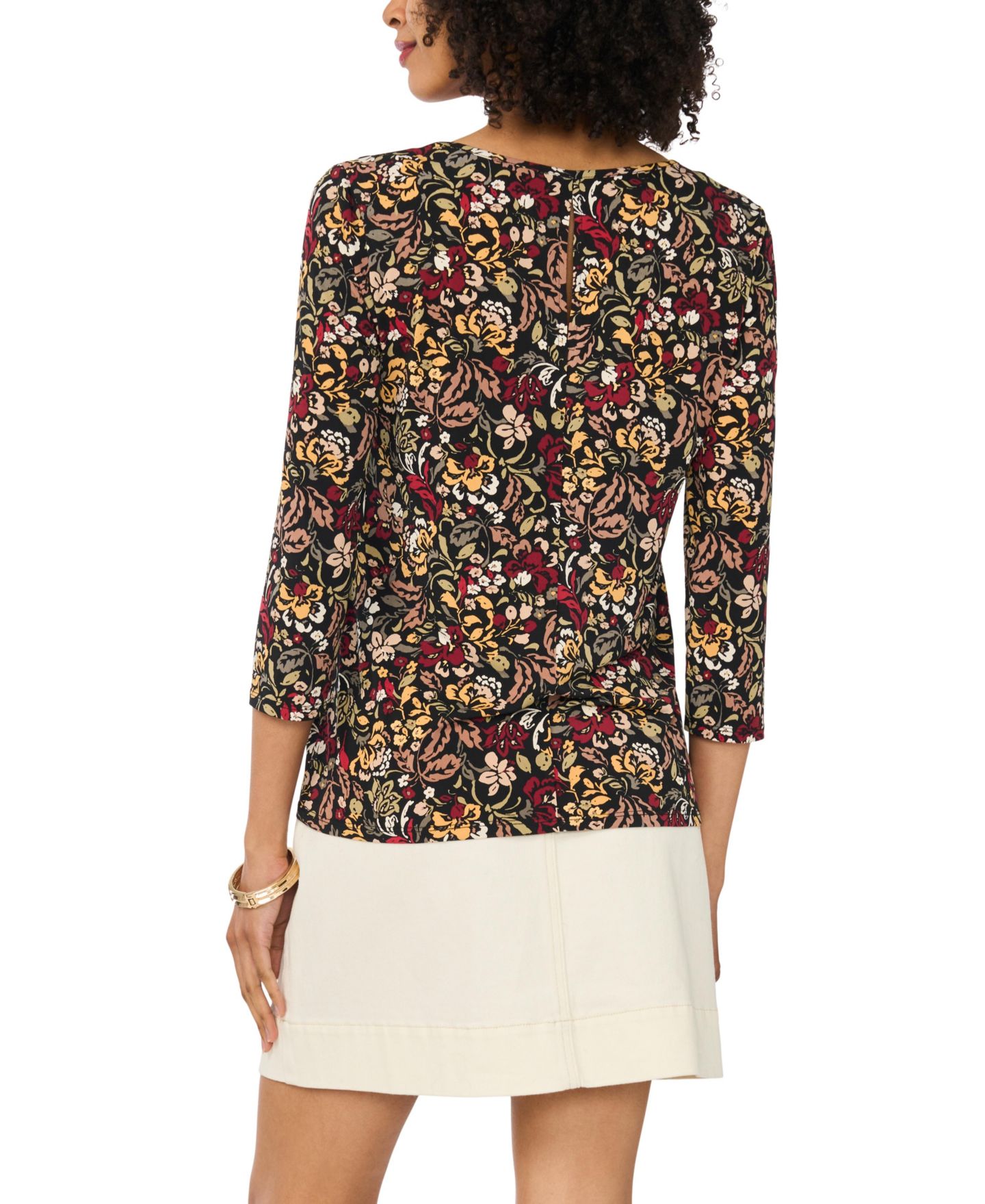 Женская футболка Vince Camuto Floral-Print V-Neck 3/4 Sleeve, цвет: Красный — фото 6