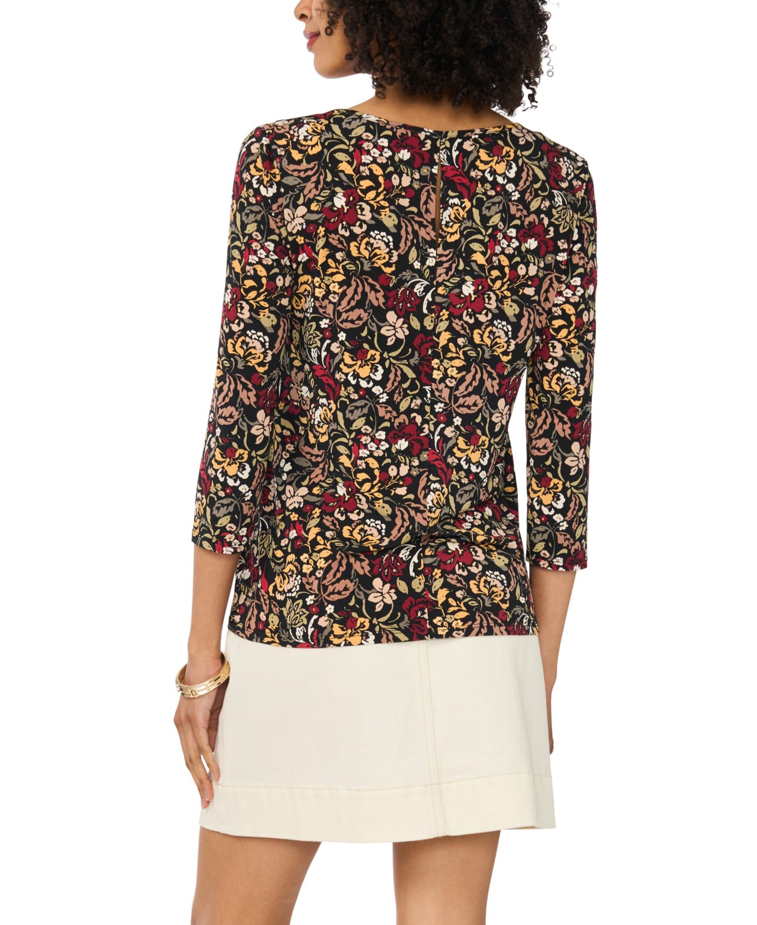 Women's Floral-Print V-Neck 3/4 Sleeve T-Shirt