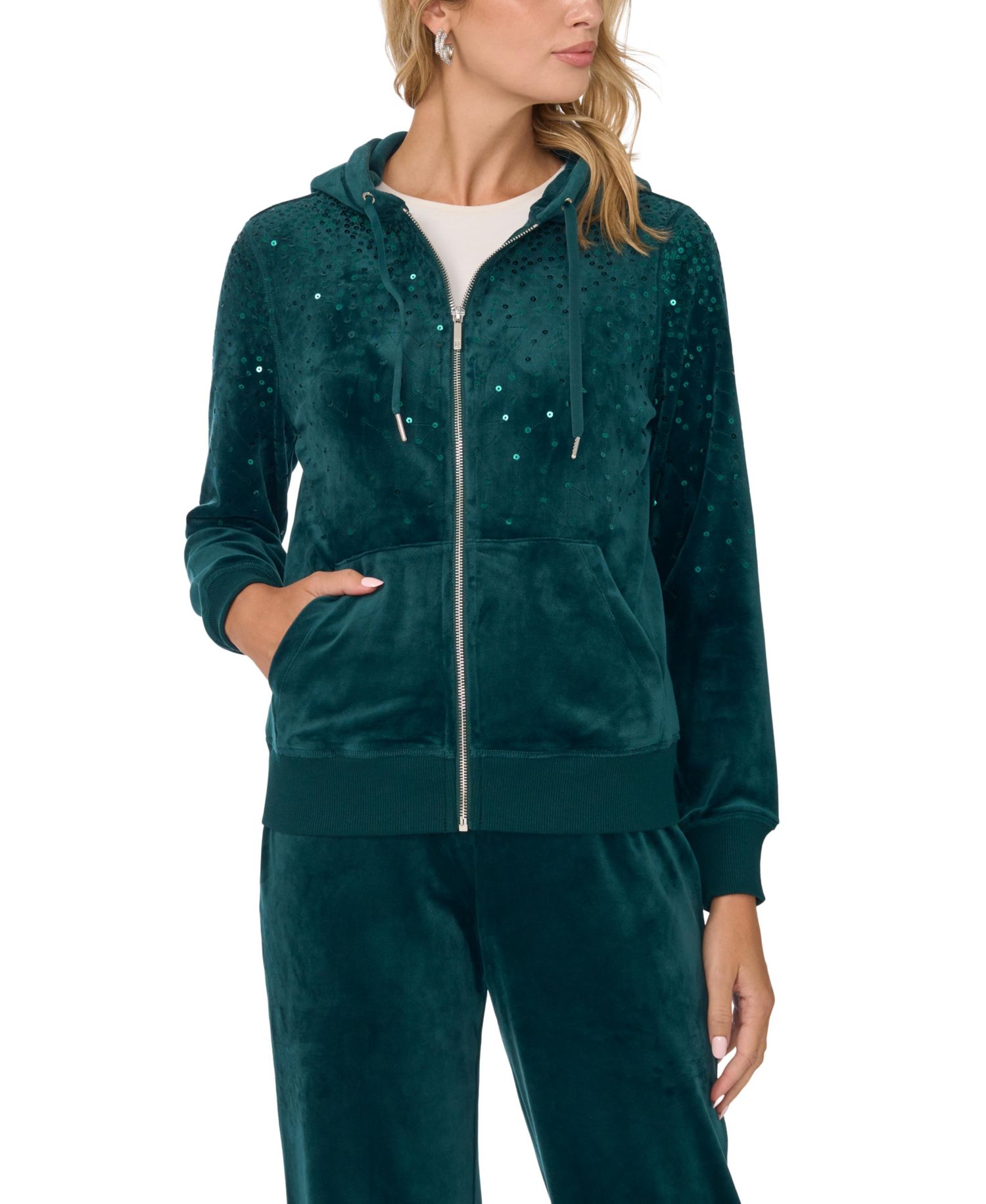 Plus Size Velour Zip-Front Hoodie Jacket