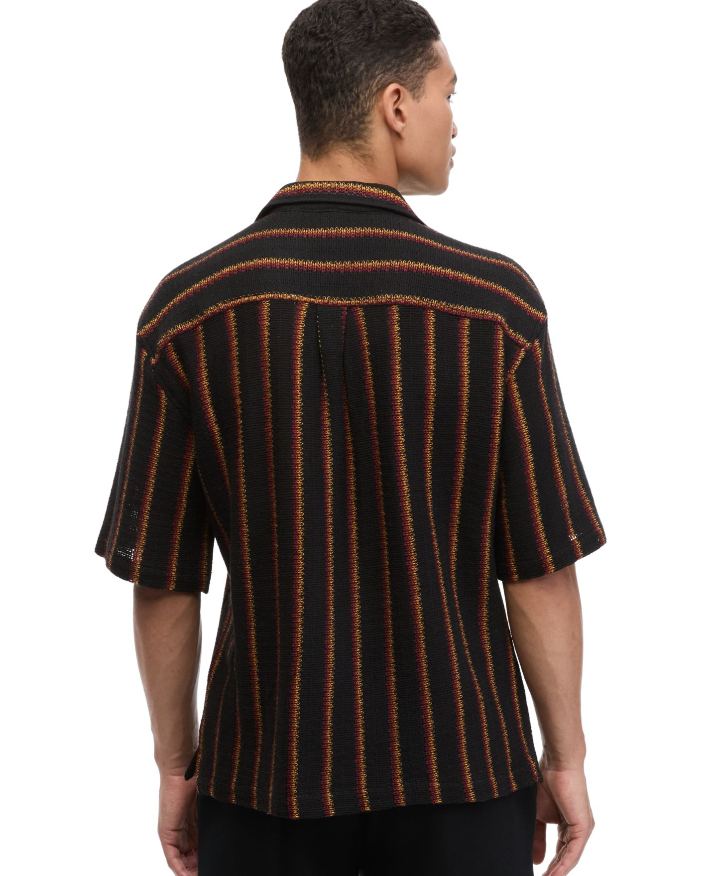 Мужская рубашка Mode of One Camp Collar Stripe Crochet Short-Sleeve, цвет: Глубокий чёрный — фото 4