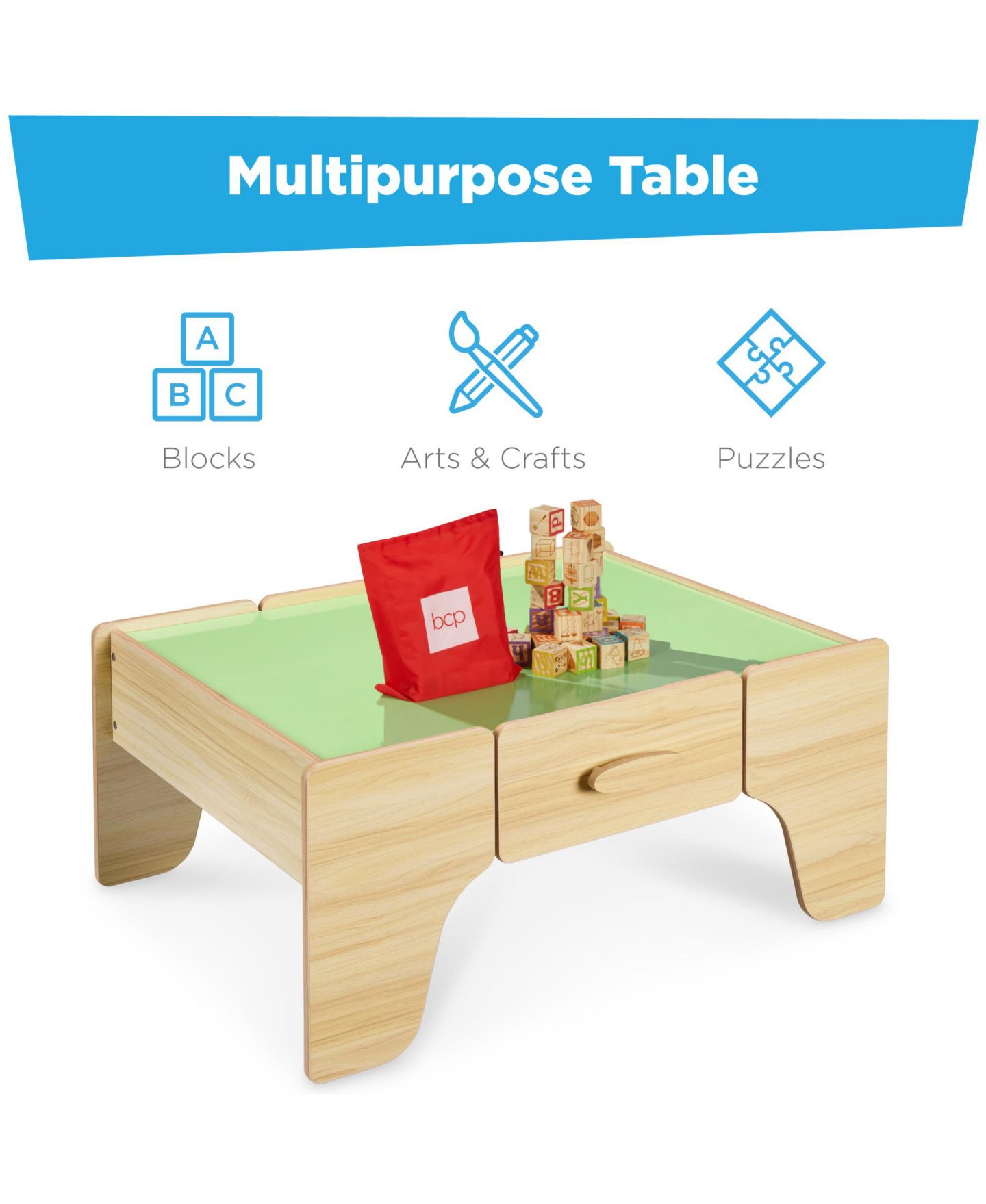 Детские конструкторы Best Choice Products Train Set Wooden Activity Table with Reversible Top and Storage Drawer, 56-Piece Set, Ages 3+, цвет: Натуральный — фото 7