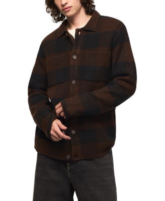Men's Plaid Birdseye Jacquard Knit Button-Down Cardigan