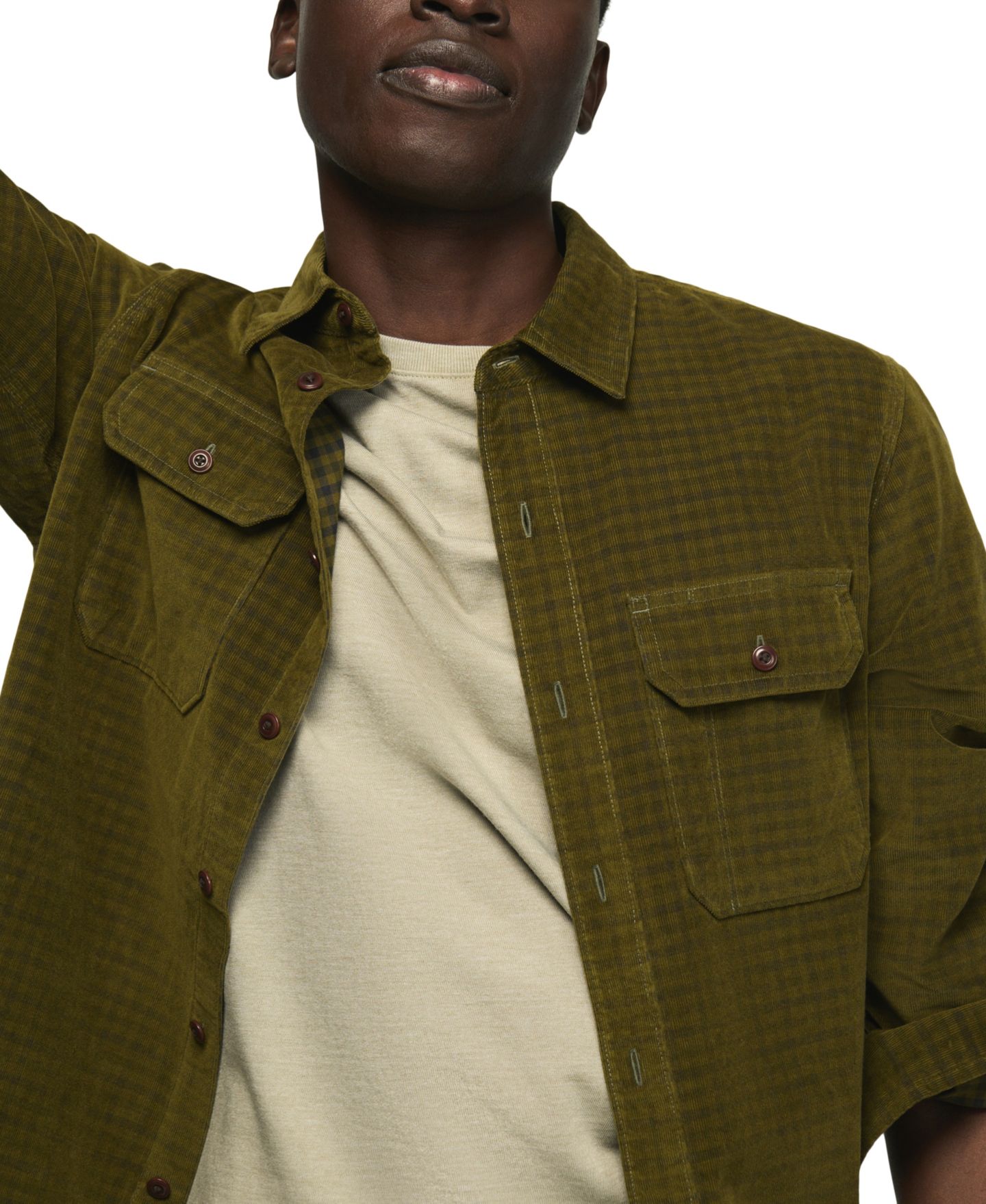 Мужской топ Lucky Brand Corduroy Plaid Long-Sleeve Workshirt, цвет: Зелёный клетчатый — фото 4