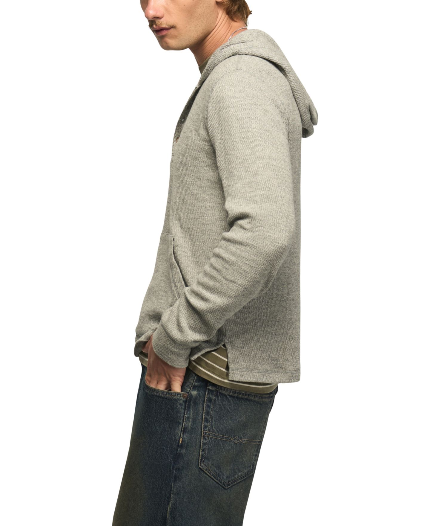 Мужское худи Lucky Brand Birdseye Thermal, цвет: Меланжевый серый — фото 3