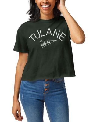 Women's Green Tulane Green Wave Pennant Clothesline Cropped T-Shirt