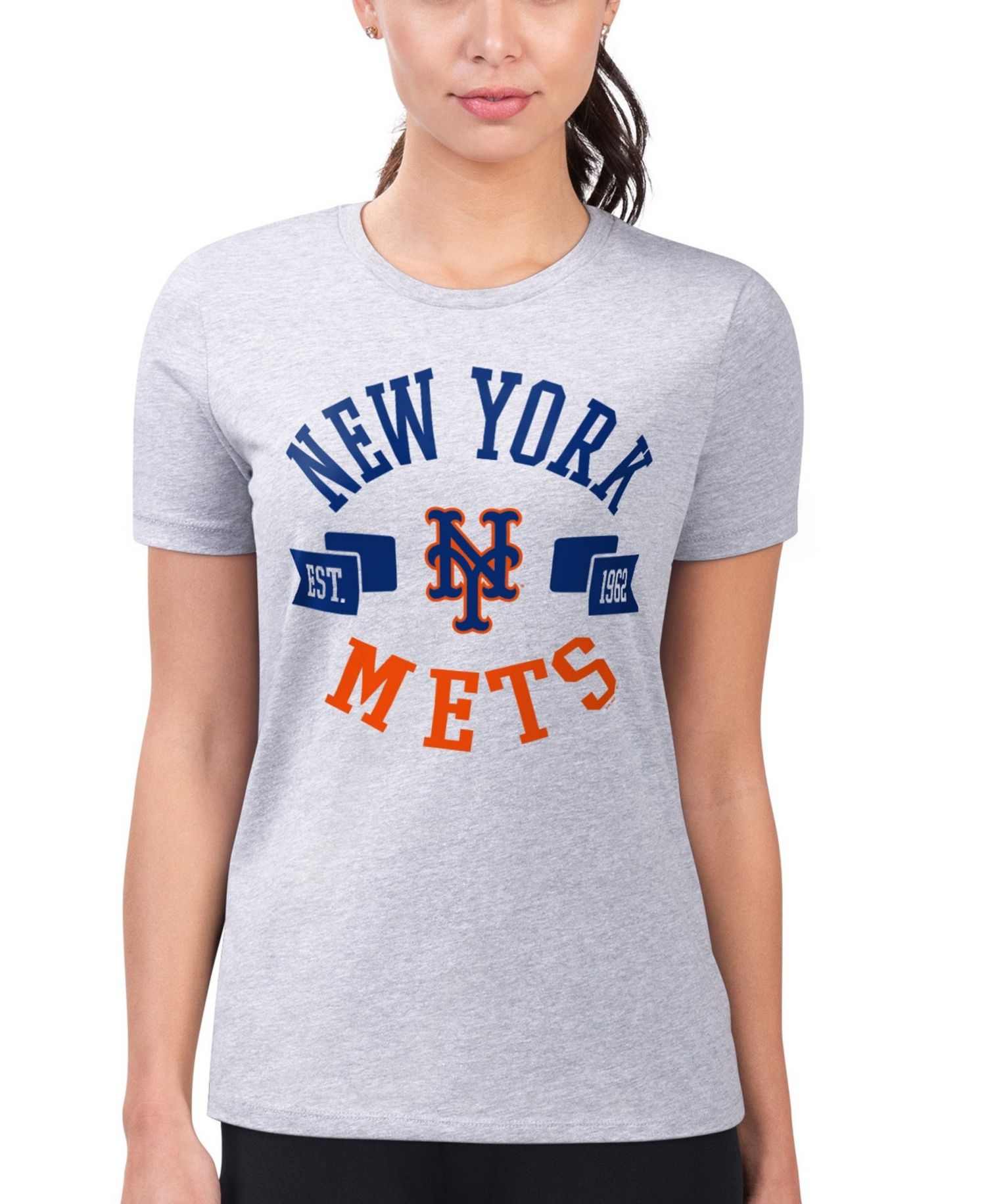 Women's Heather Gray New York Mets Super-Slim Fit Lightweight City Graphic T-Shirt