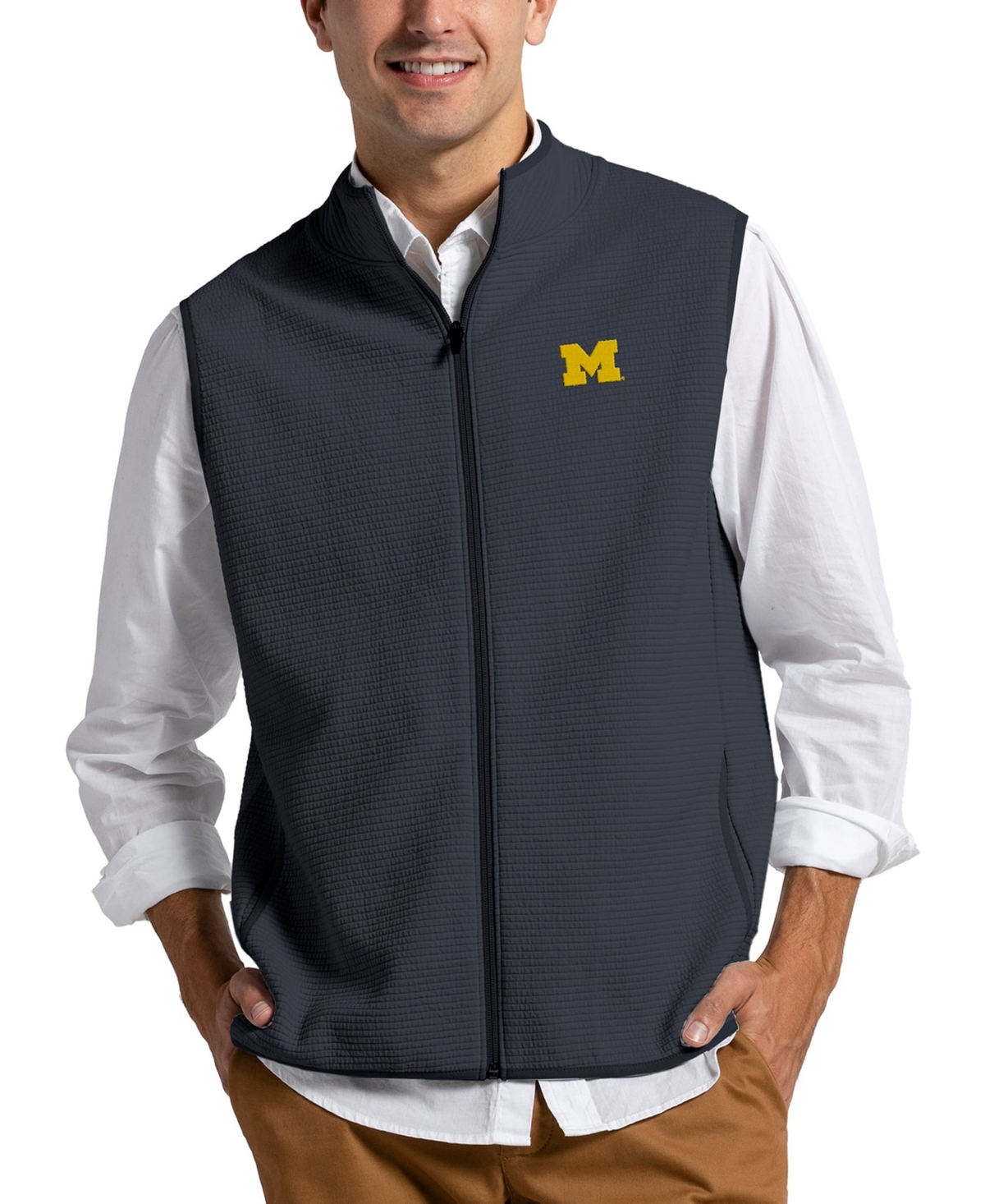 League Collegiate Wear Men's Michigan Wolverines Summit Full-Zip Sleeveless Cotton-Blend Vest