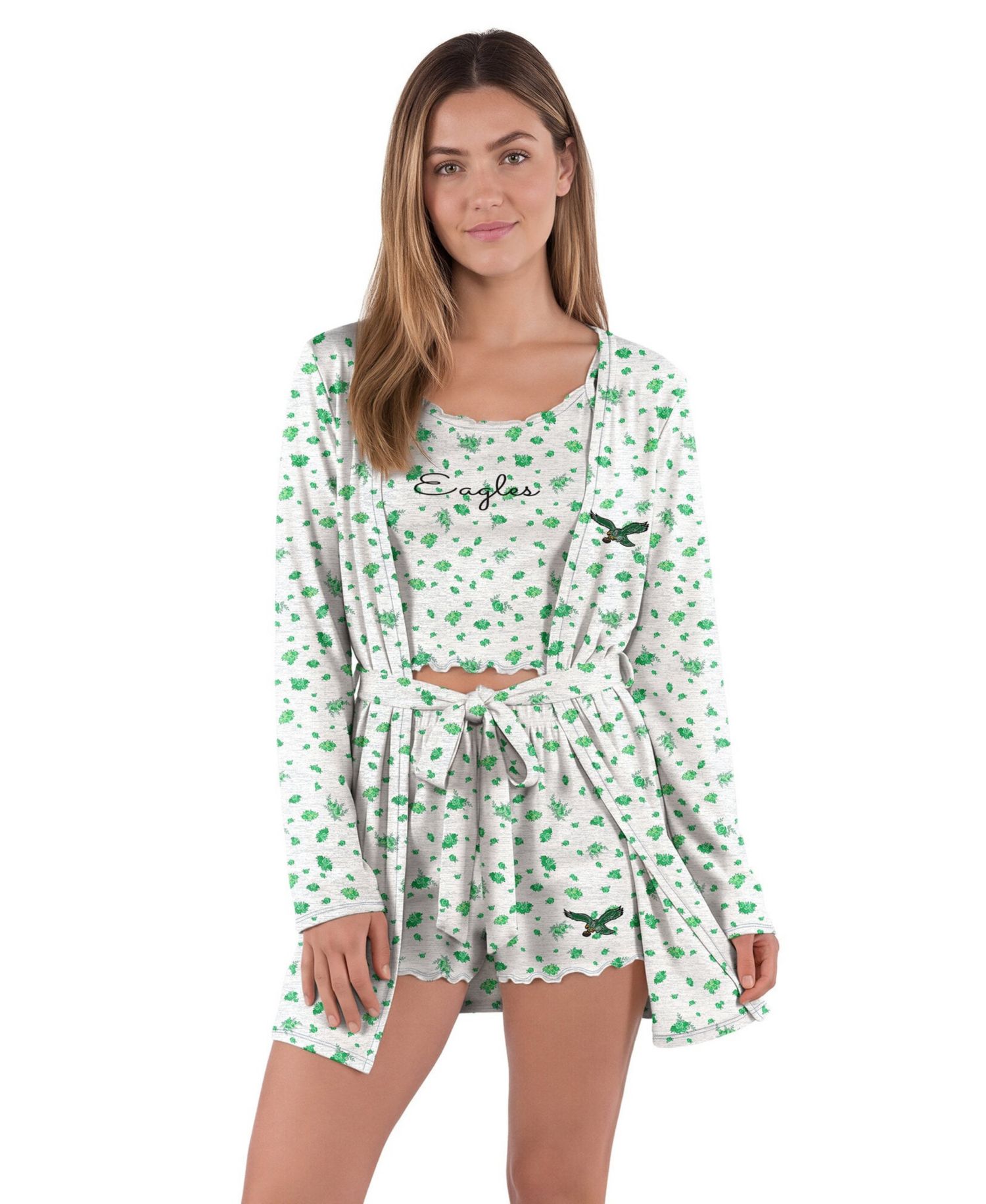 Women's White/Kelly Green Philadelphia Eagles Cora Hacci Knit Sleep Set
