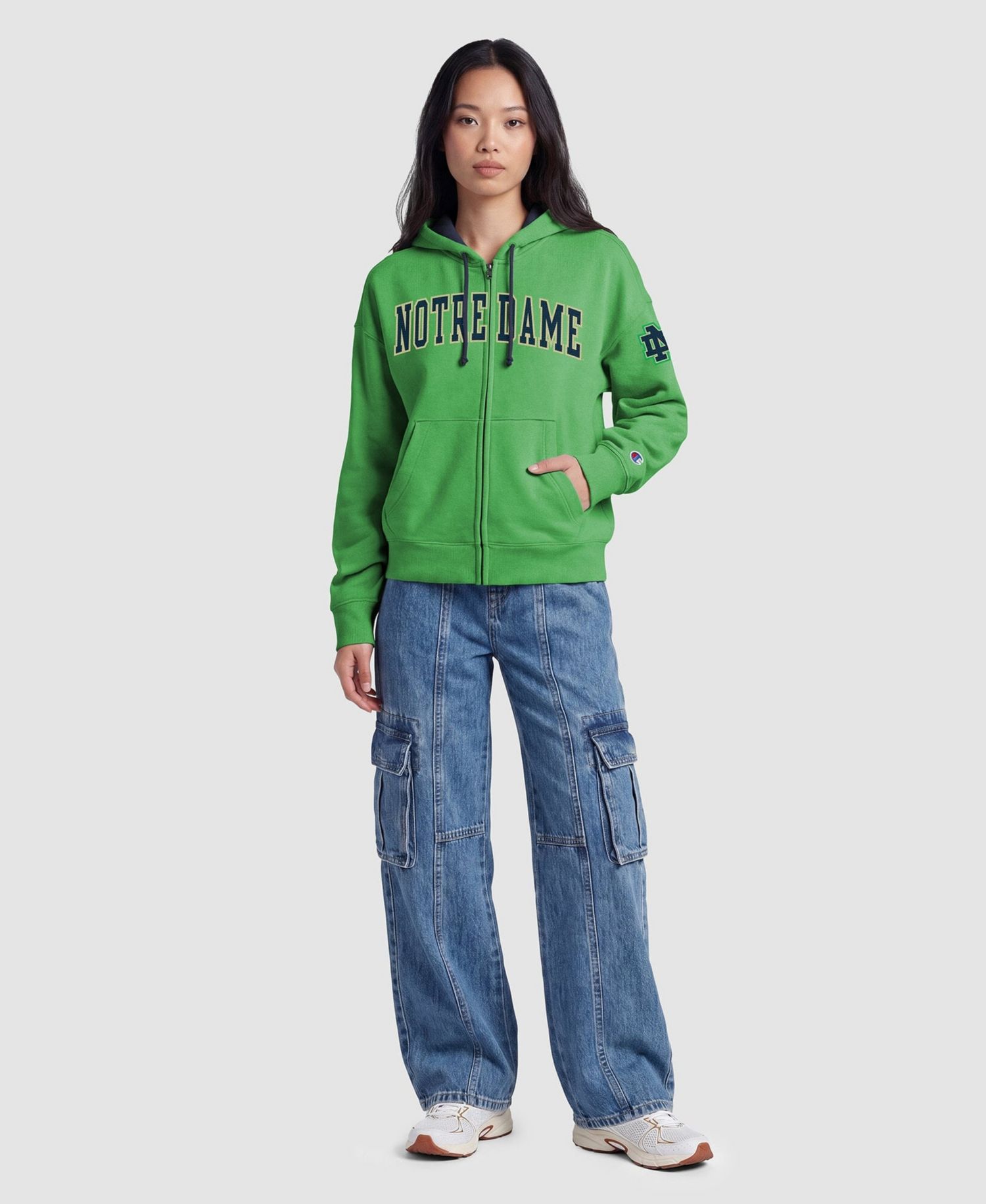 Women's Green Notre Dame Fighting Irish Arch Full-Zip Fleece Hoodie