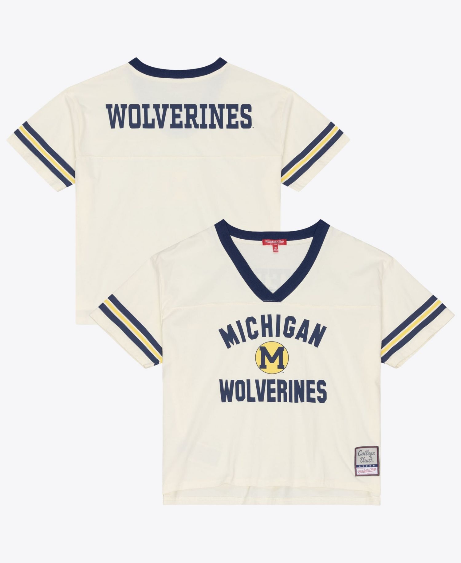 Women's Cream Michigan Wolverines Retro Roots Crop Boxy Yoke T-Shirt