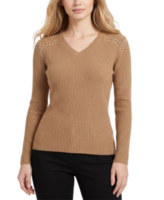 Women's Long-Sleeve Ribbed V-Neck Sweater