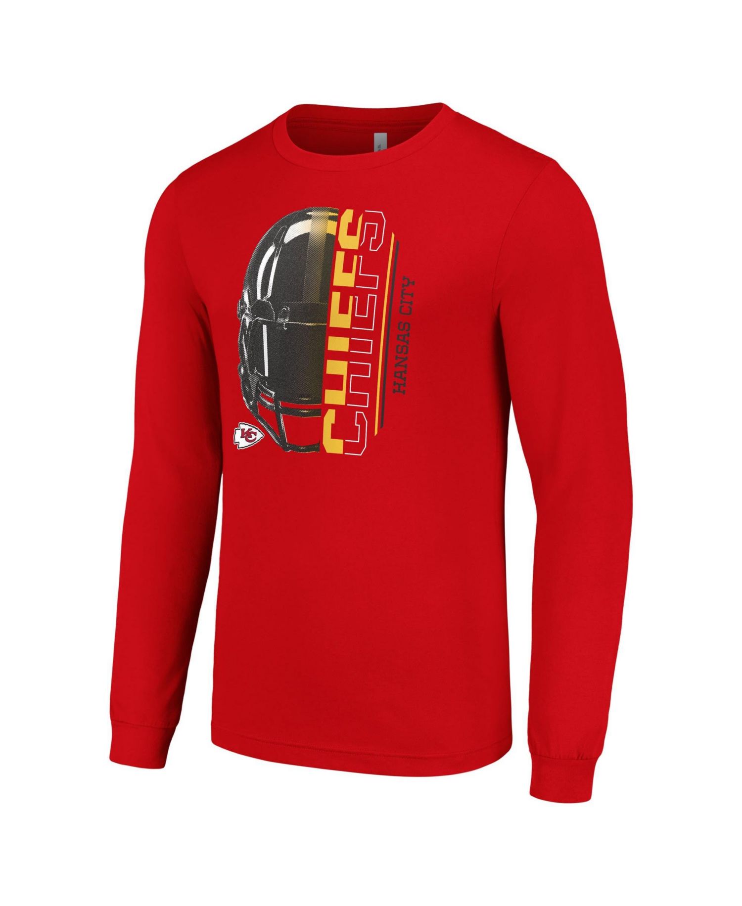 Men's Red Kansas City Chiefs Half Helmet Logo Long Sleeve T-Shirt