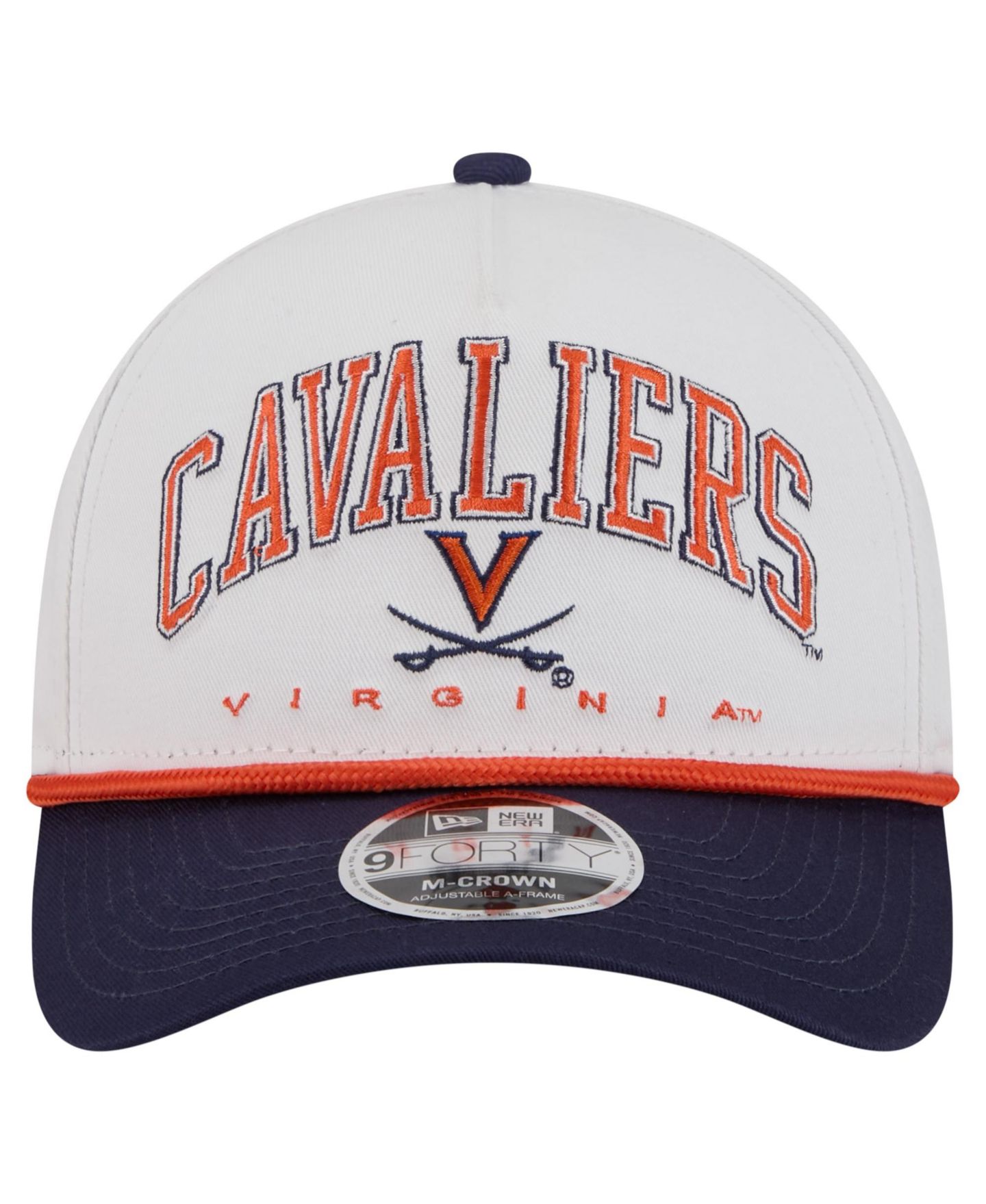 Мужская кепка New Era White/Navy Virginia Cavaliers Arch Two-Tone Rope 9FORTY A-Frame M-Crown Adjustable Hat — фото 2