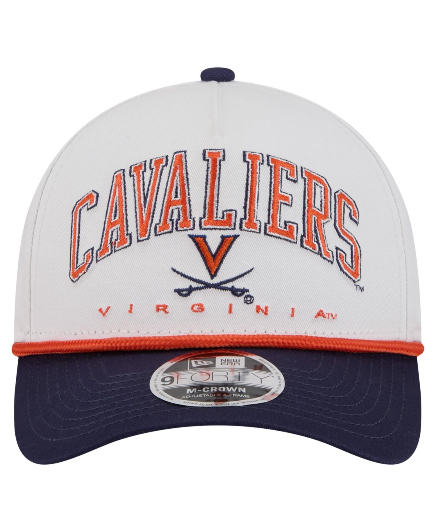Men's White/Navy Virginia Cavaliers Arch Two-Tone Rope 9FORTY A-Frame M-Crown Adjustable Hat