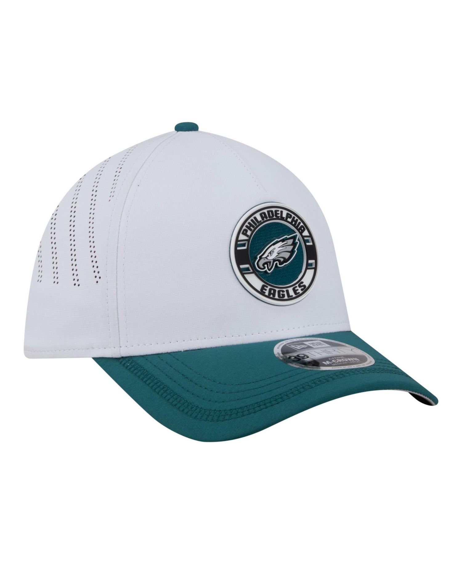 Men's White/Midnight Green Philadelphia Eagles Patch 39THIRTY A-Frame M-Crown Perforated Flex Hat