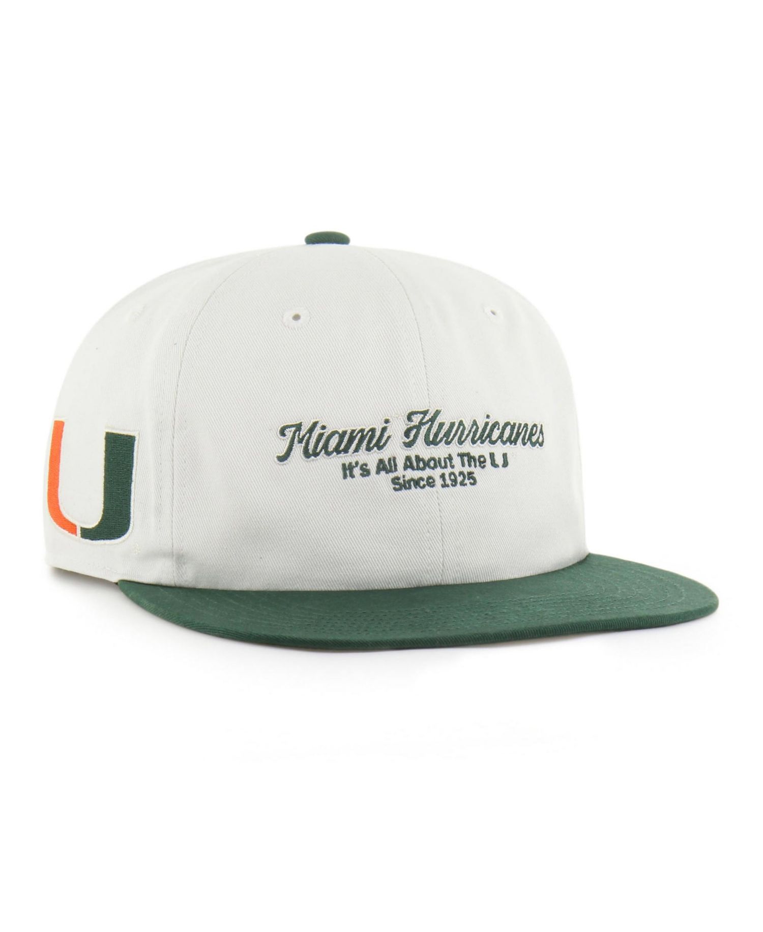 Men's '47 White/Green Miami Hurricanes Script Stack Relaxed Captain Adjustable Hat