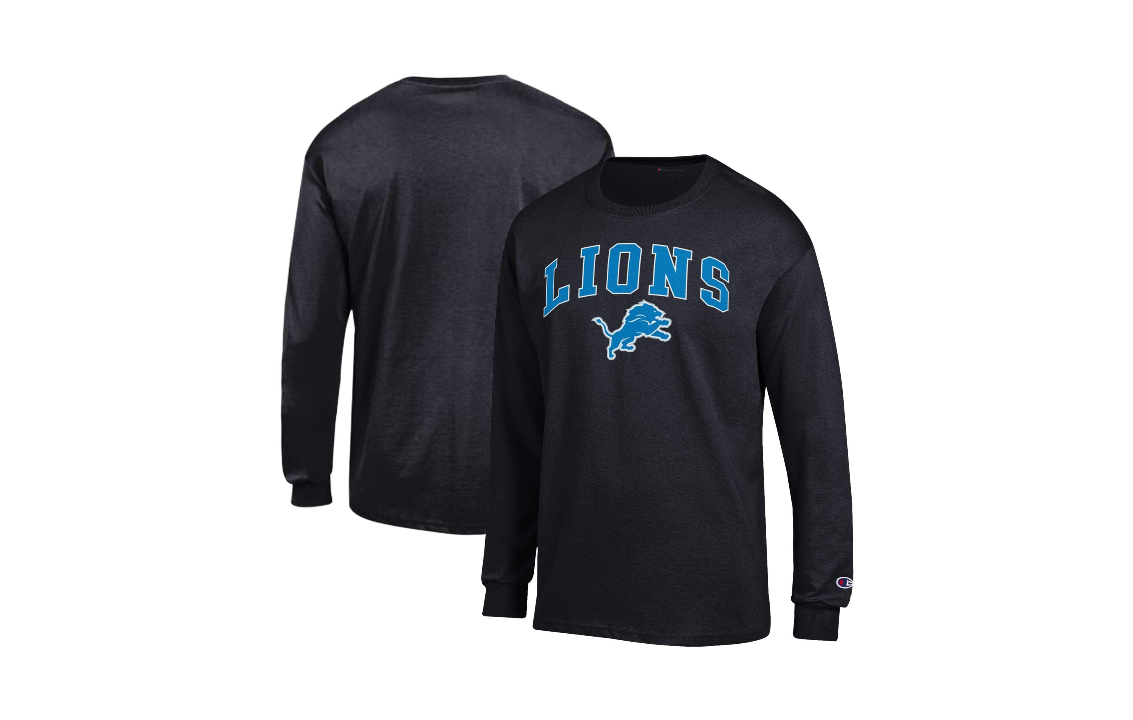 Champion Men's Detroit Lions Arch Over Logo Long-Sleeve Relaxed-Fit T-Shirt