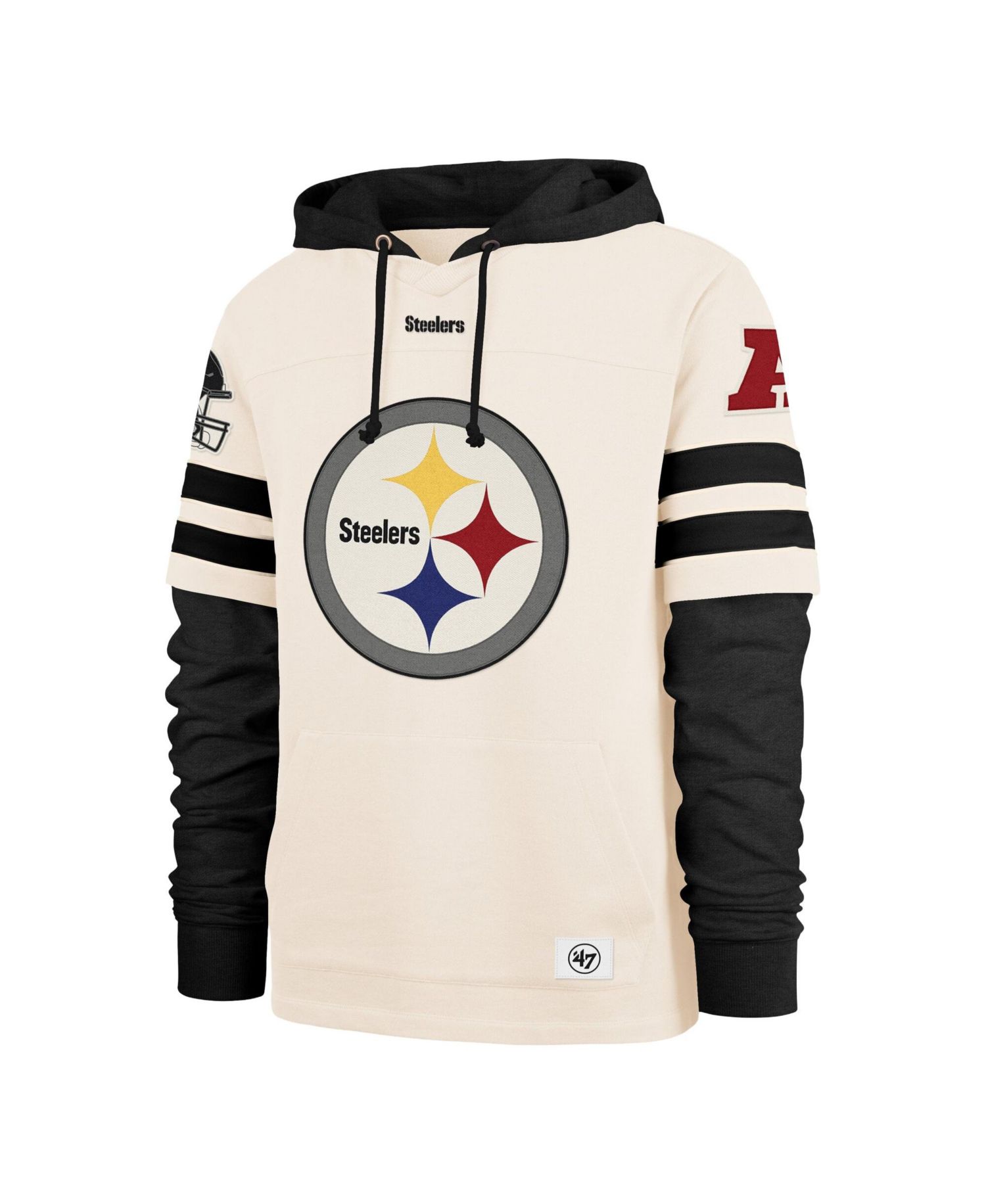 Men's '47 Cream Pittsburgh Steelers Split Zone Cornerback Duo Lacer Hoodie
