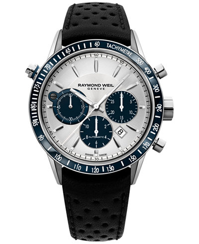 RAYMOND WEIL Men's Swiss Chronograph Freelancer Black Leather Strap Watch 43mm 7740-SC3-65521