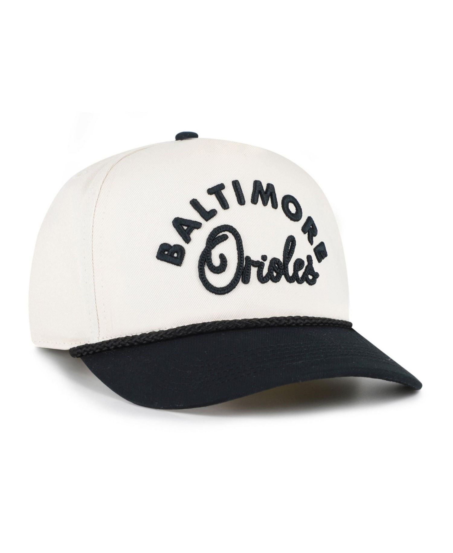 Men's and Women's '47 Natural/Black Baltimore Orioles Rope Script Hitch Adjustable Hat