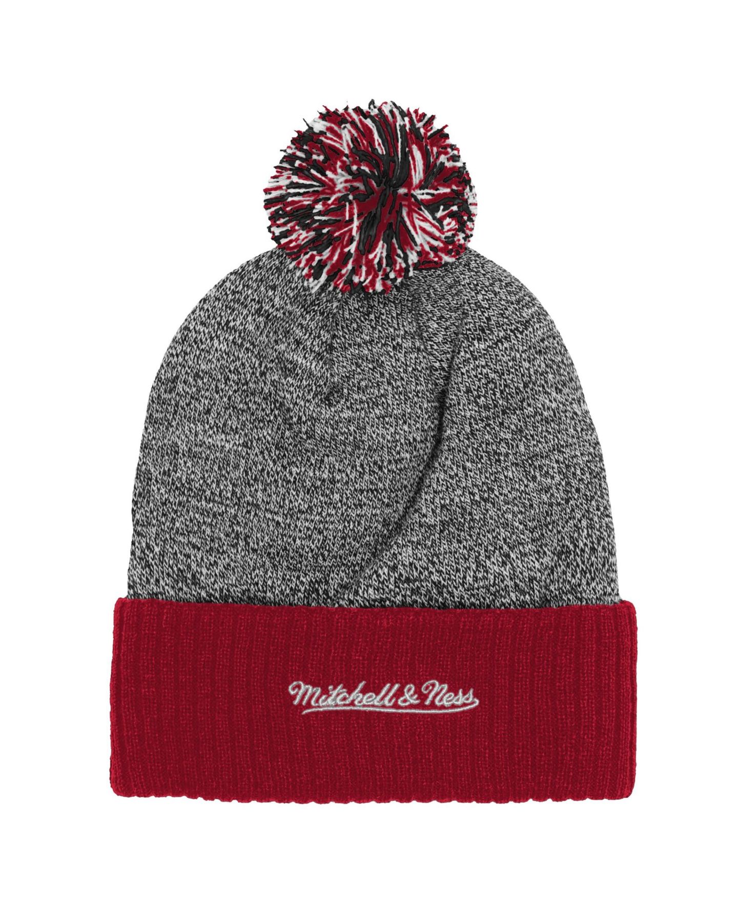 Детские головные уборы Mitchell & Ness Big Boys and Girls Red/Gray New Jersey Devils Mascot Cuffed Knit Hat with Pom — фото 2