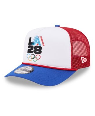 Men's White/Red LA28 Summer Olympics Retro Stripe Rope A-Frame 9FIFTY Trucker Snapback Hat