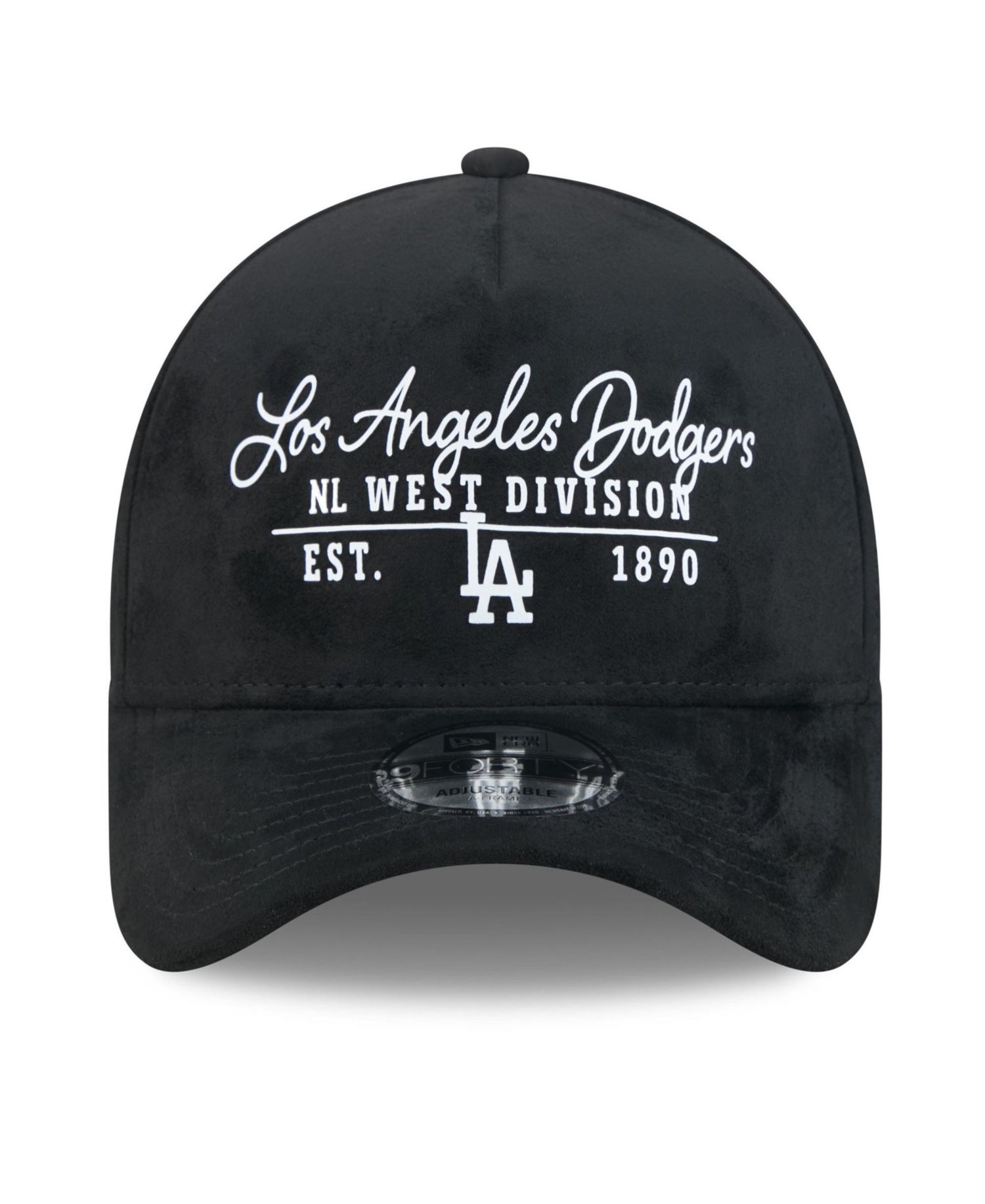 Men's and Women's Black Los Angeles Dodgers Script Text 9FORTY A-Frame Adjustable Hat