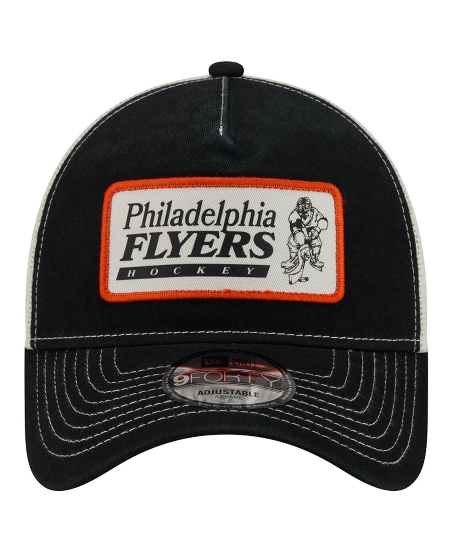Мужская кепка New Era Black/White Philadelphia Flyers Skater Patch A-Frame 9FORTY Adjustable Trucker Hat — фото 2