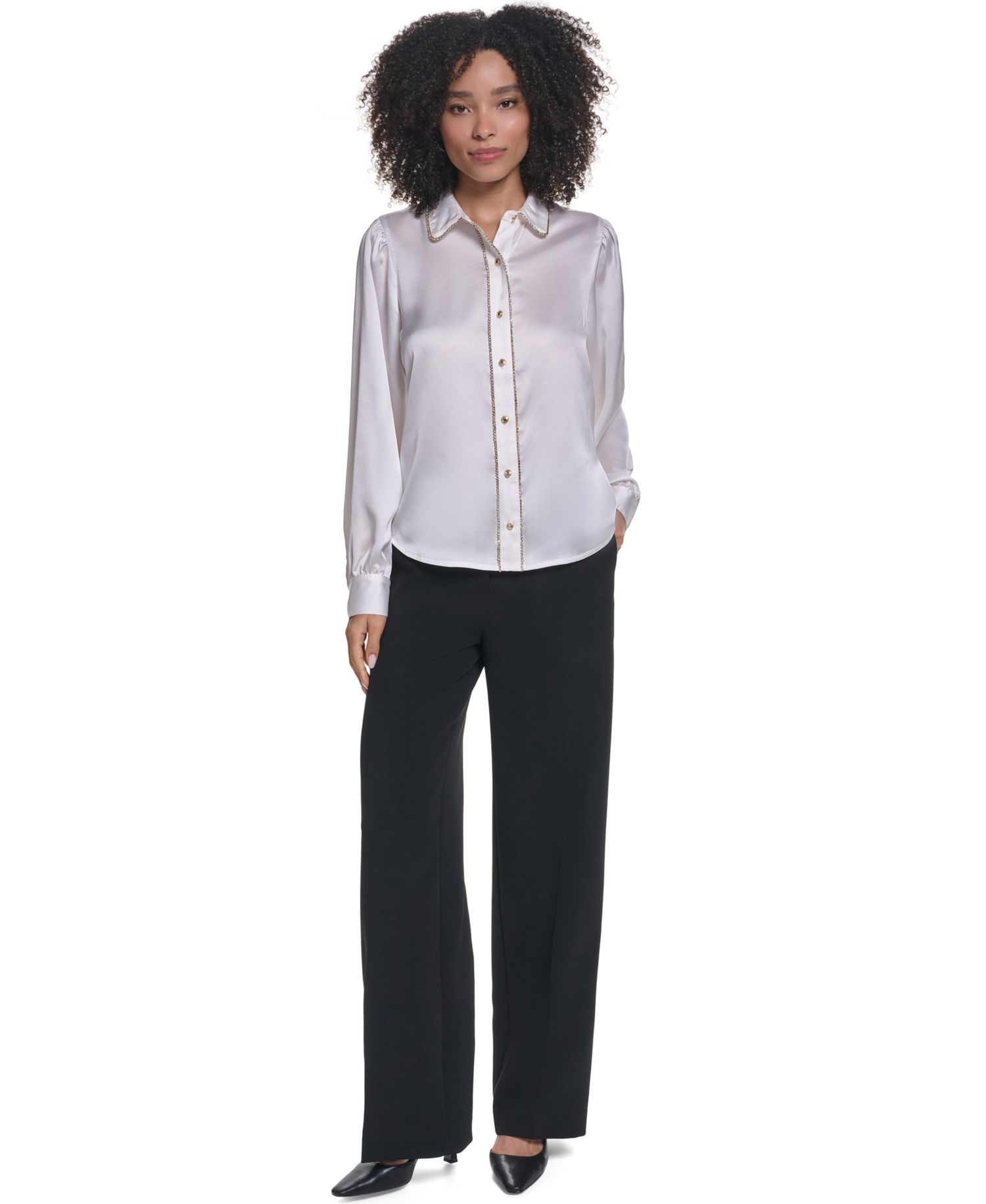 Women's Crystal Placket Long-Sleeve Blouse