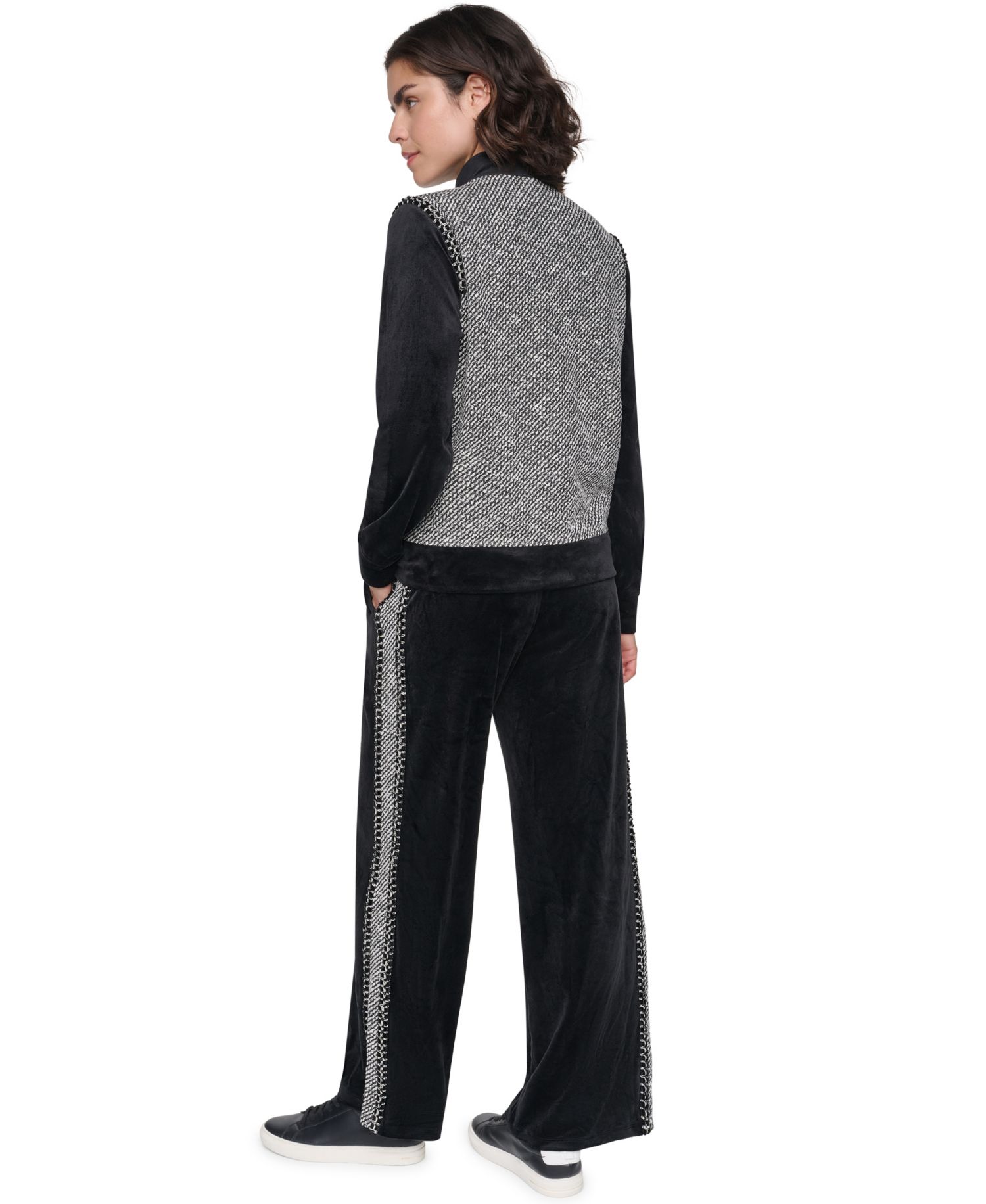 Women's Full-Zip Mock-Neck Tweed Sweater