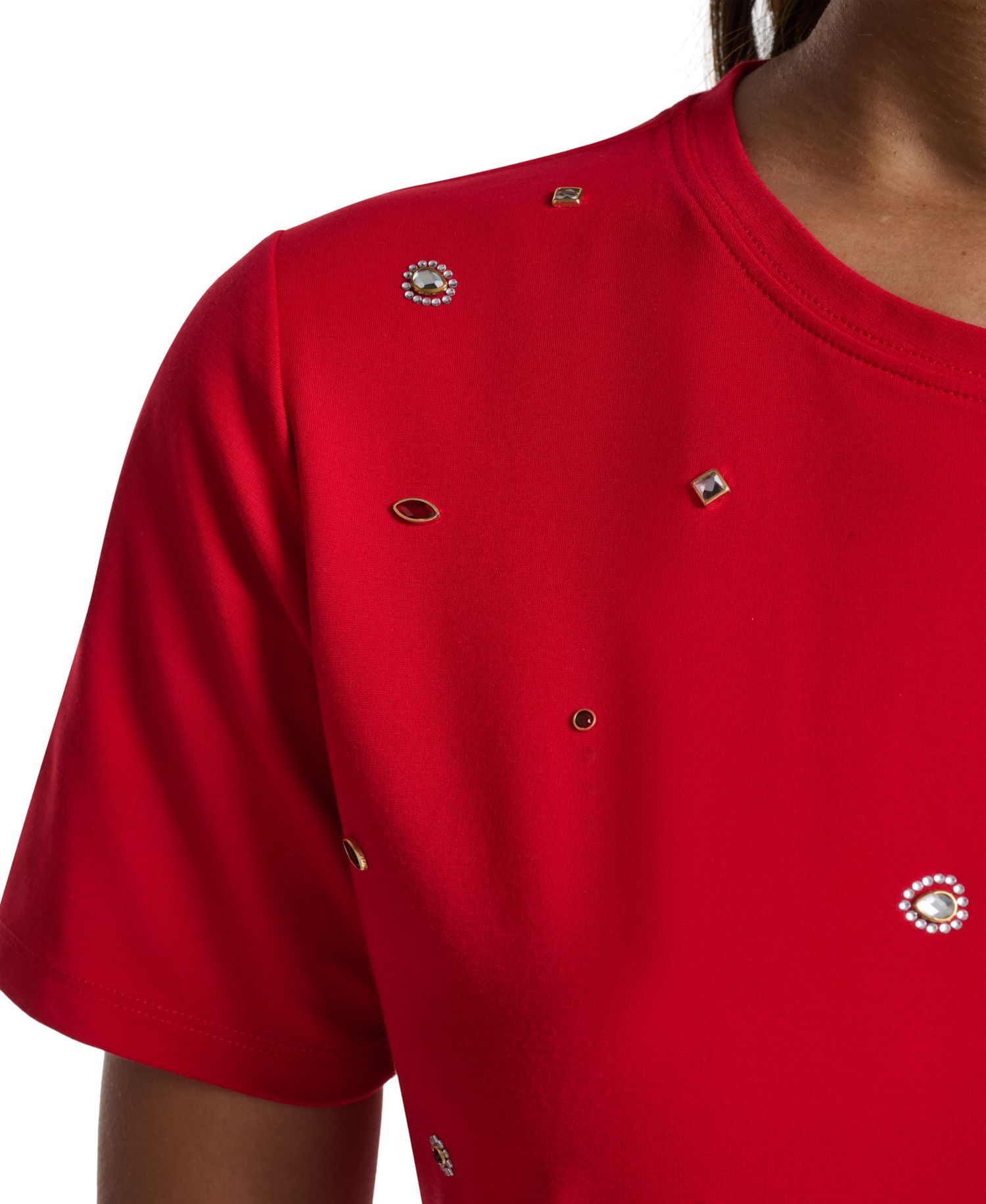 Women's Crewneck Gem-Embellished Short-Sleeve T-Shirt