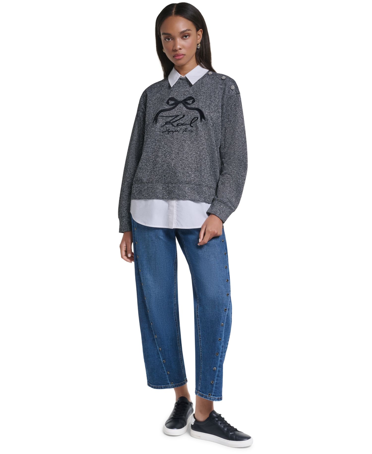 Women's Collared Oversized Logo-Bow Sweatshirt