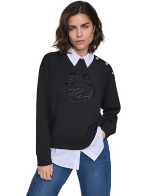 Women's Collared Twoffer Oversized Logo-Embroidered Sweatshirt