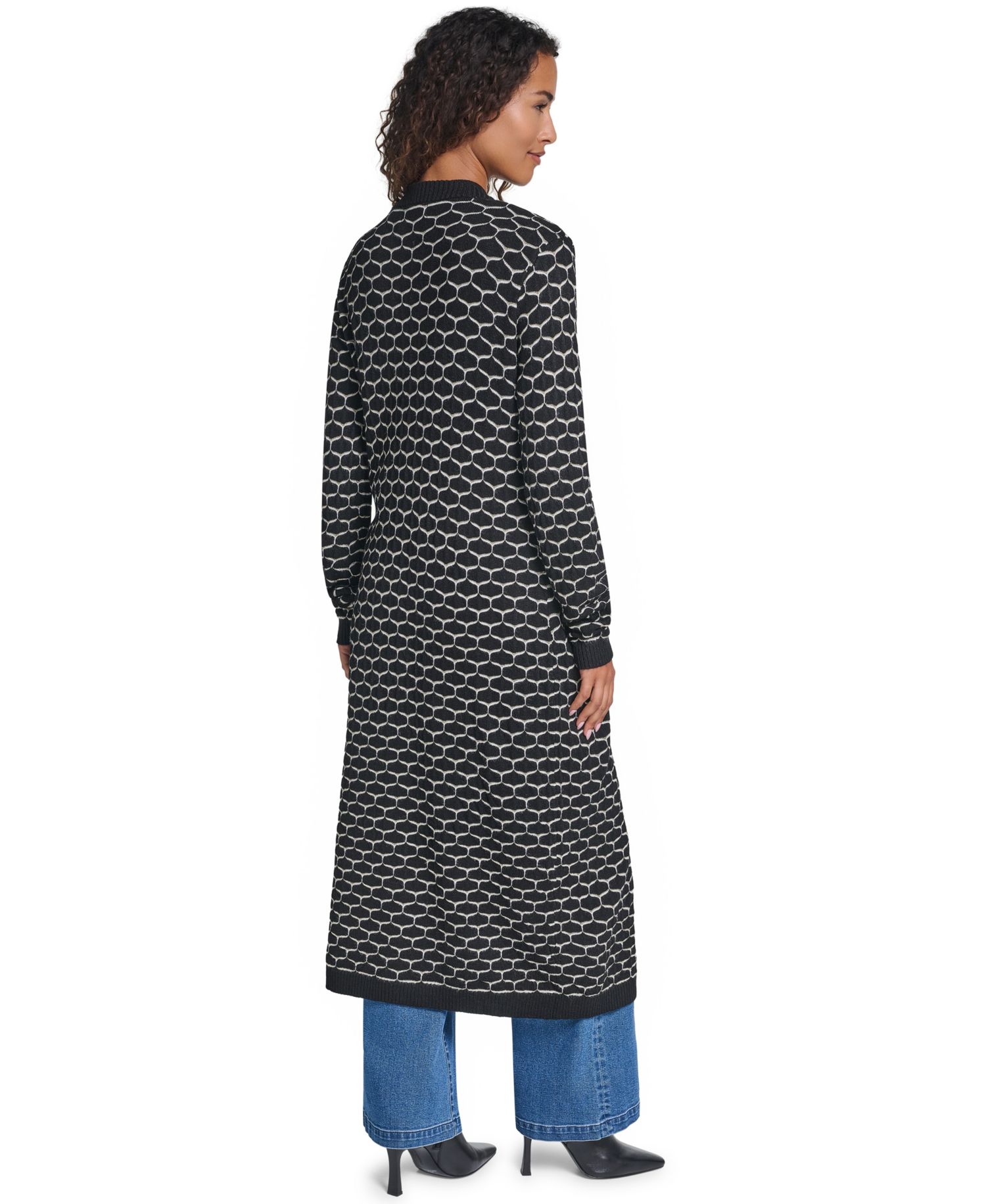 Women's Geometric V-Neck Duster Cardigan