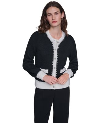 Women's Crystal-Trim Colorblock Cardigan Sweater