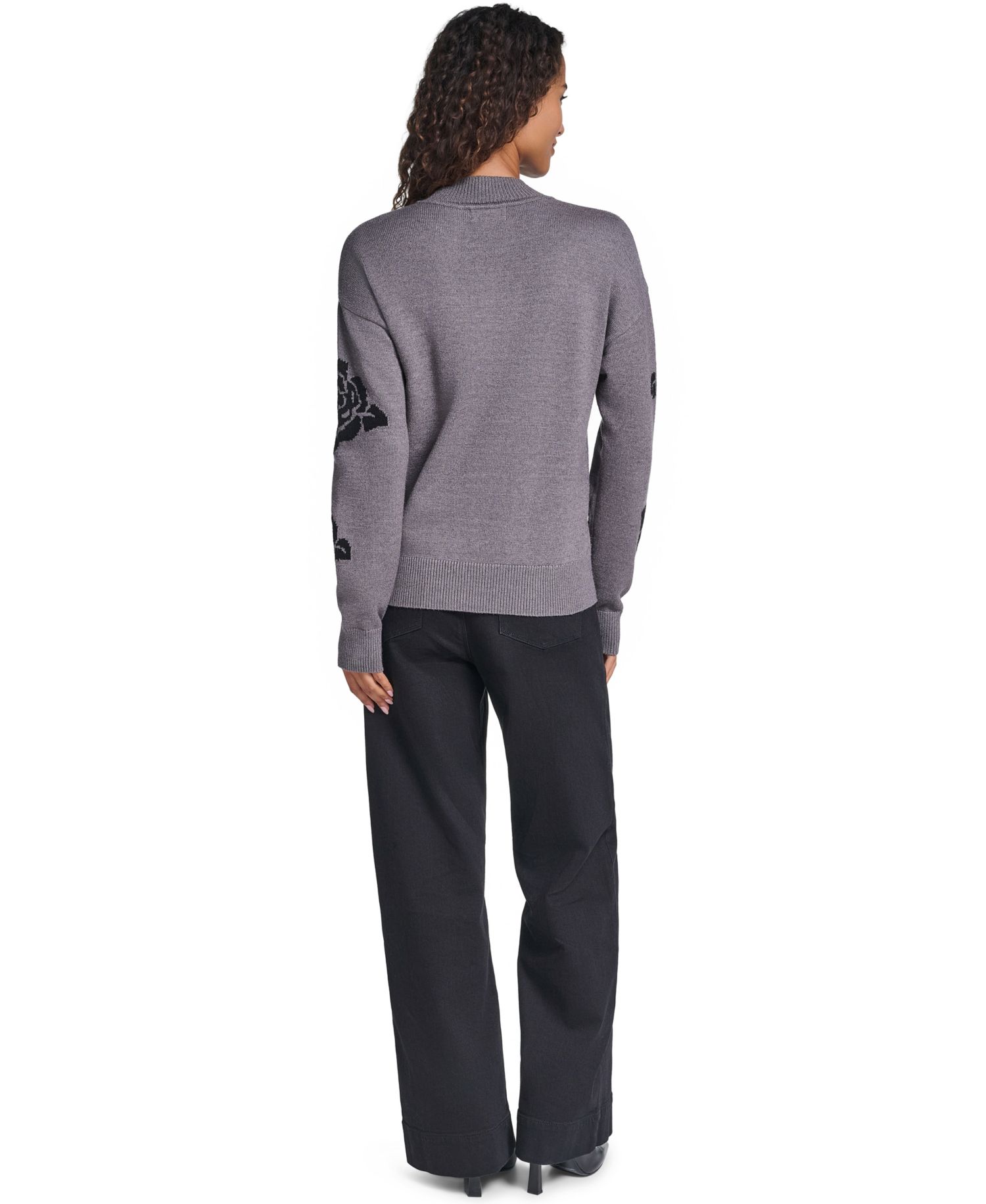 Women's Mock-Neck Long-Sleeve Floral Sweater