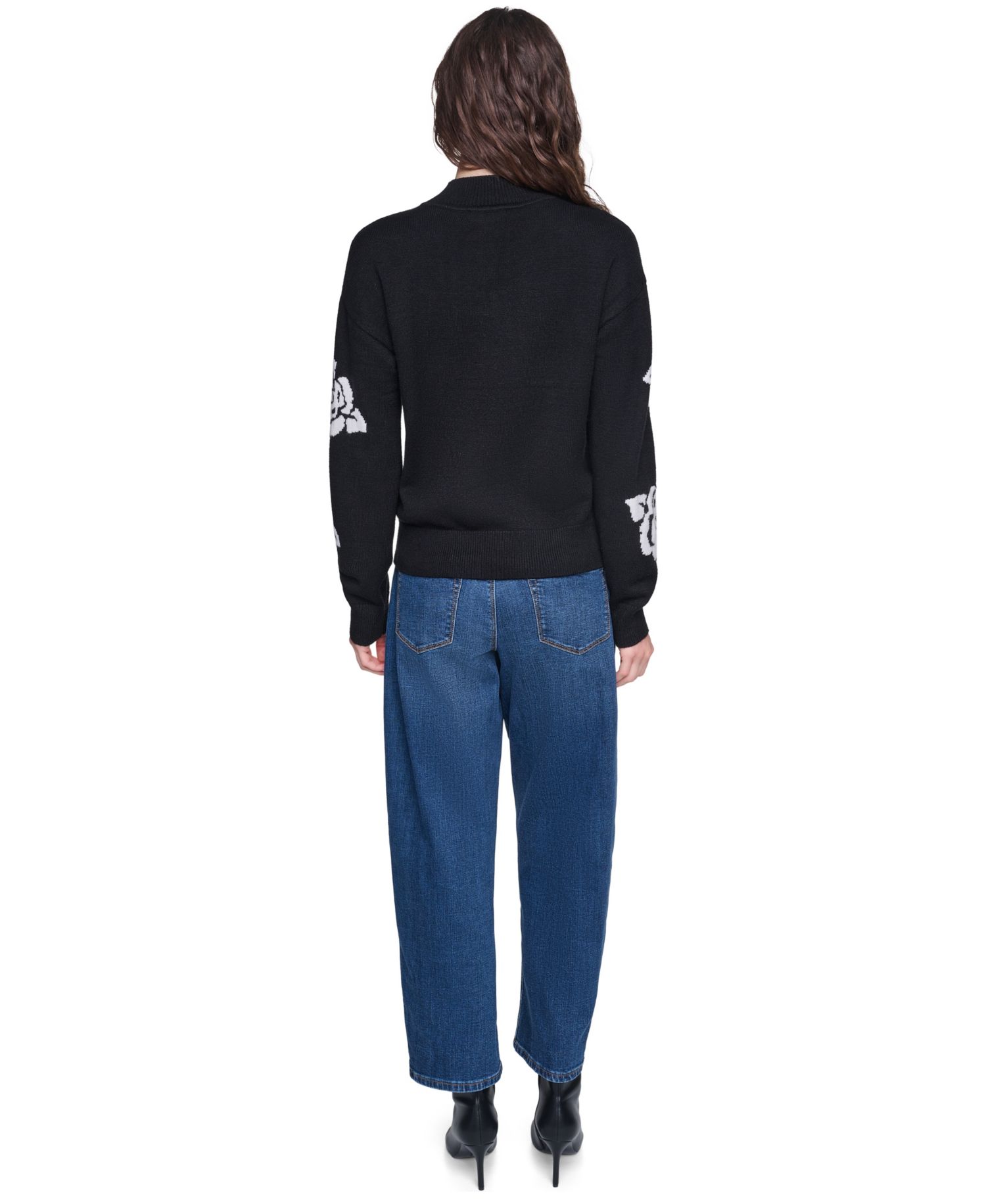 Women's Mock-Neck Long-Sleeve Floral Sweater