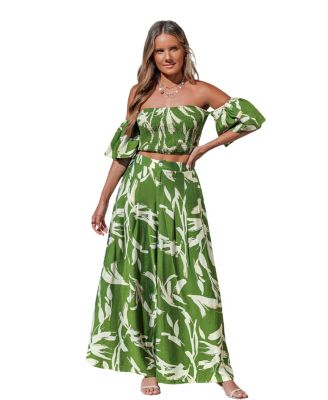 Women's Smocked Off-The-Shoulder Wide-Leg Matching Sets