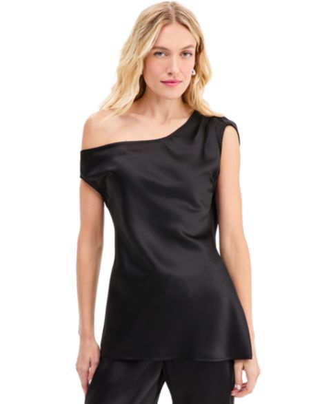 Женский топ Bar III Off-the-Shoulder Satin Asymmetrical, цвет: Чёрный