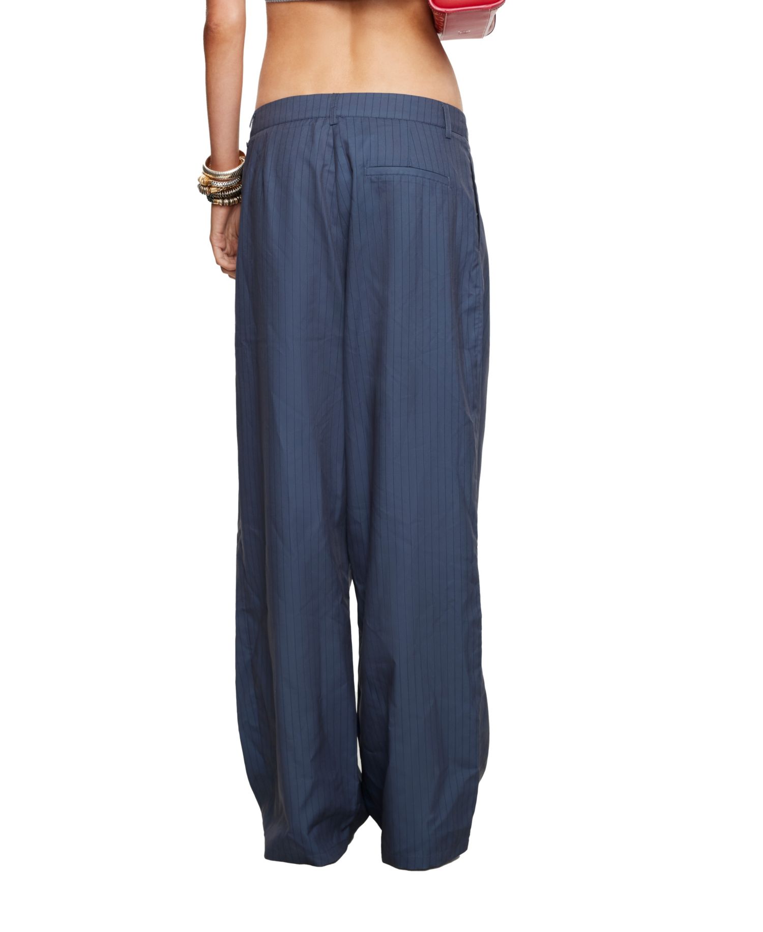 Women's Hills Pleated Pinstripe-Print Wide-Leg Trousers