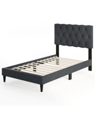Upholstered Platform Bed with Tufted Headboard and Wooden Slats Twin Size