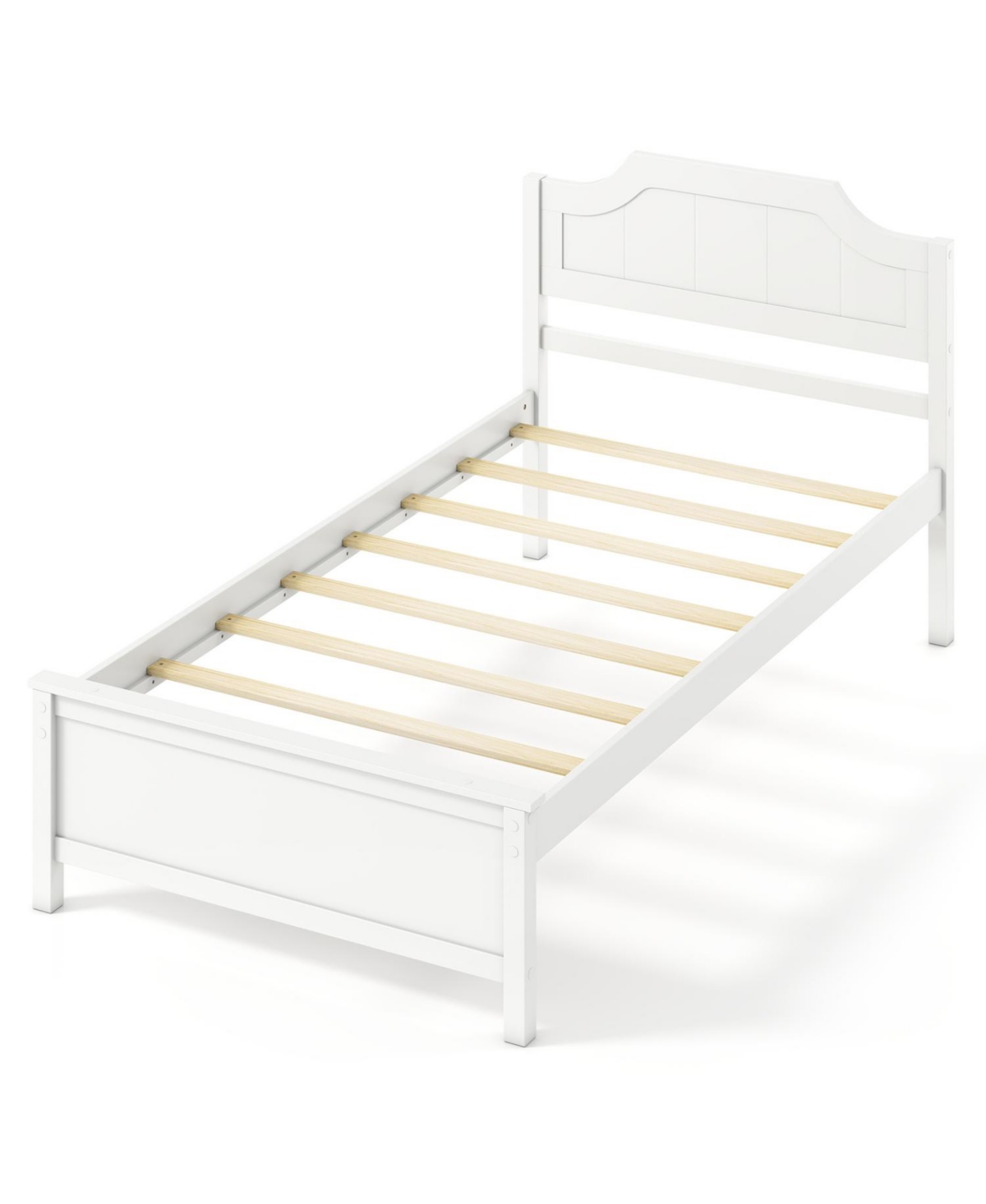 Mecale Multiple Size Solid Wood Platform Bed Frame with Headboard in White Twin Size